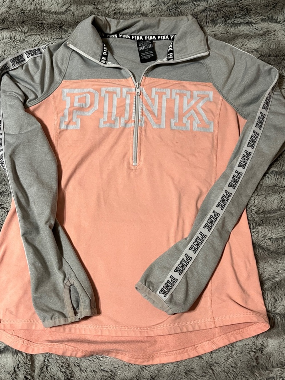 Victoria's Secret PINK Colorblock Half-Zip Pullover in Gray & Peach